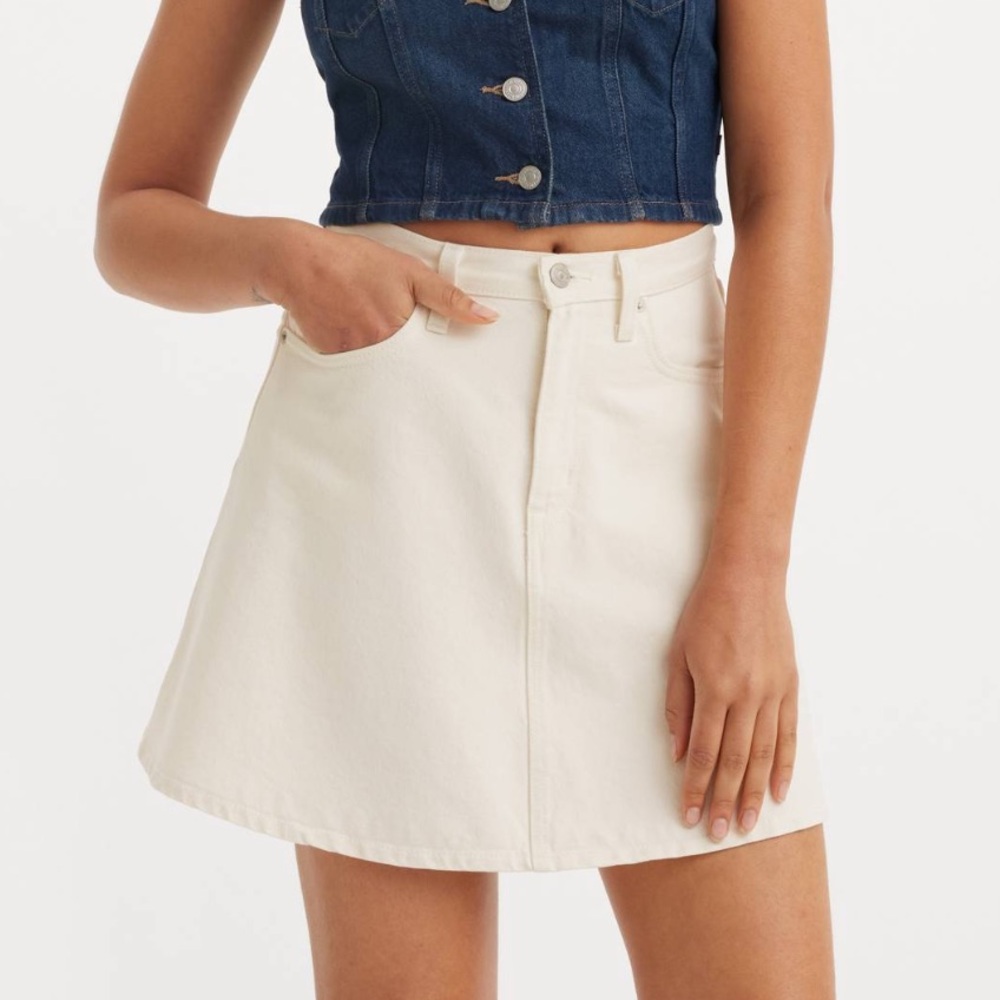 NWT Levi's Premium High-Rise High Waist A-Line Flounce Mini Denim Skirt White 25
